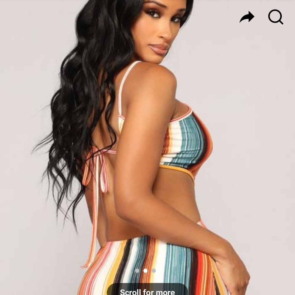 Fashion Nova Multicolor Striped Maxi Dress - Teal, Coral, Yellow, White, Black - Picture 4 of 4